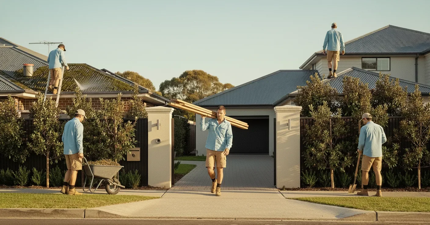 Professional construction labourers from Leg-Up Labouring working on Melbourne building site wearing safety gear